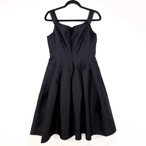 Rickie Freeman Teri Jon Silk Fit Flare Dress Size 10 Black Pleated Sleeveles - Picture 2 of 11